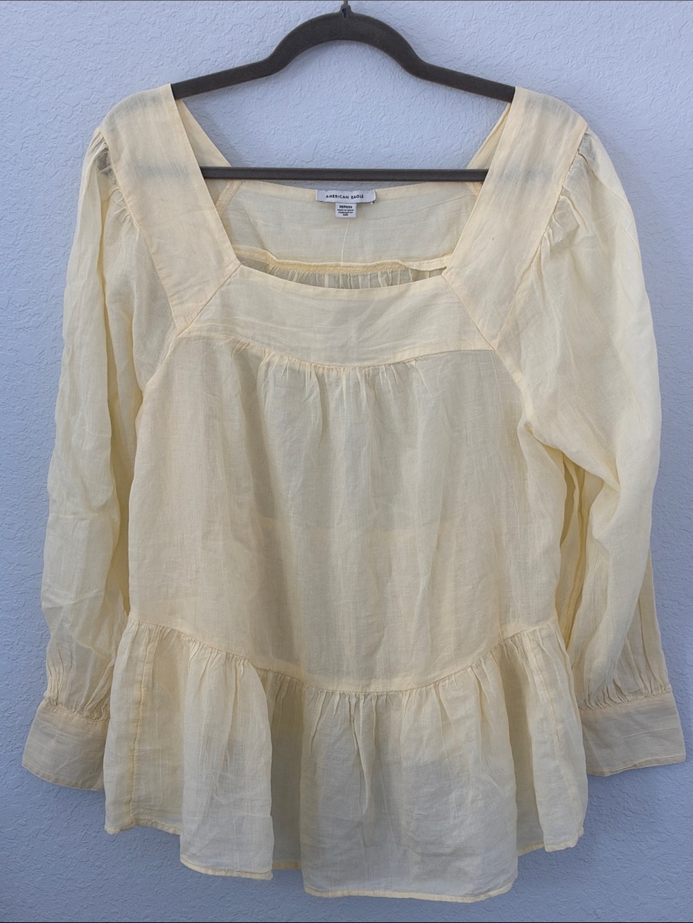 NWT American Eagle Women's M Yellow Cotton Square Neck Peplum Blouse